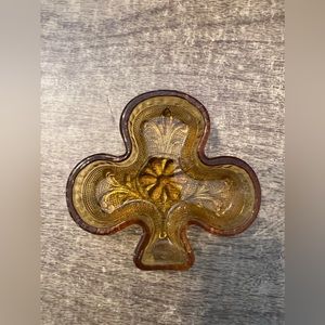 VTG Indiana‎ Glass 3 Leaf Clover Amber Colored Trinket Dish, Depression Glass
